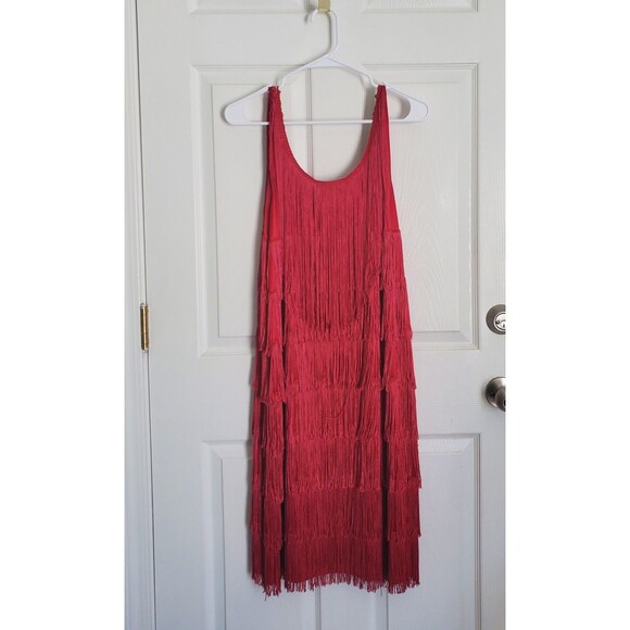 Charades Dress Red Fringe Womens 1x Flapper Style With Gold Sequin Scoop Neck - Picture 10 of 10